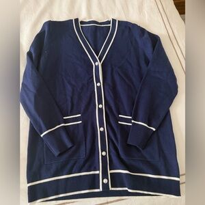 SHEIN Deep Blue Cardigan with White Accents